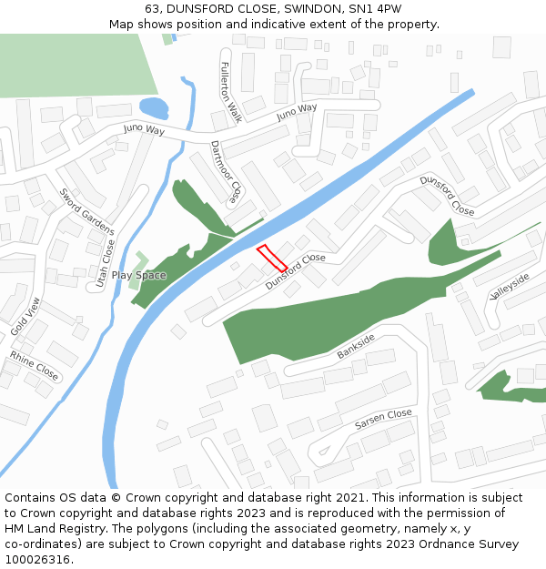 63, DUNSFORD CLOSE, SWINDON, SN1 4PW: Location map and indicative extent of plot