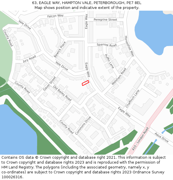 63, EAGLE WAY, HAMPTON VALE, PETERBOROUGH, PE7 8EL: Location map and indicative extent of plot