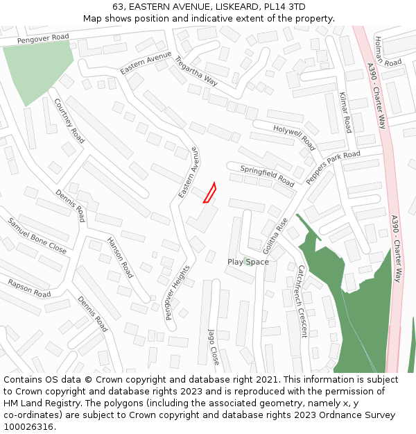 63, EASTERN AVENUE, LISKEARD, PL14 3TD: Location map and indicative extent of plot