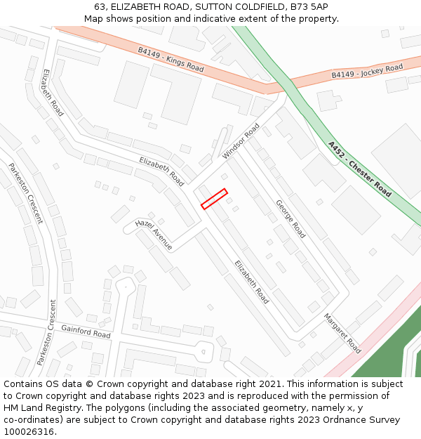 63, ELIZABETH ROAD, SUTTON COLDFIELD, B73 5AP: Location map and indicative extent of plot