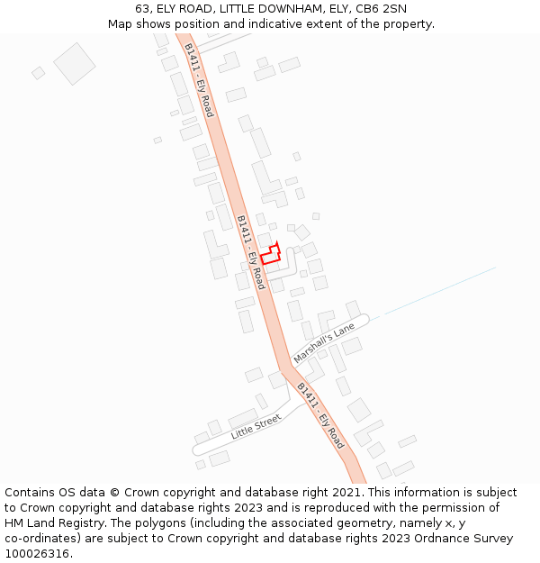 63, ELY ROAD, LITTLE DOWNHAM, ELY, CB6 2SN: Location map and indicative extent of plot
