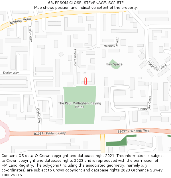 63, EPSOM CLOSE, STEVENAGE, SG1 5TE: Location map and indicative extent of plot
