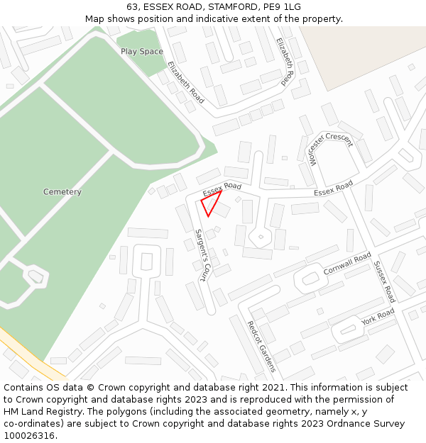 63, ESSEX ROAD, STAMFORD, PE9 1LG: Location map and indicative extent of plot