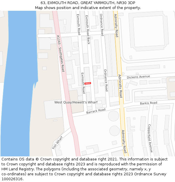 63, EXMOUTH ROAD, GREAT YARMOUTH, NR30 3DP: Location map and indicative extent of plot