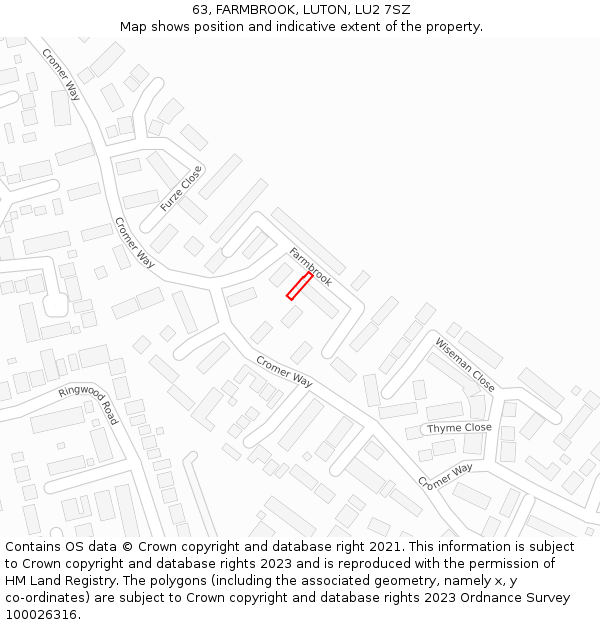 63, FARMBROOK, LUTON, LU2 7SZ: Location map and indicative extent of plot