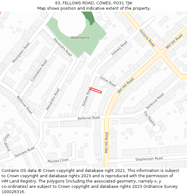 63, FELLOWS ROAD, COWES, PO31 7JW: Location map and indicative extent of plot