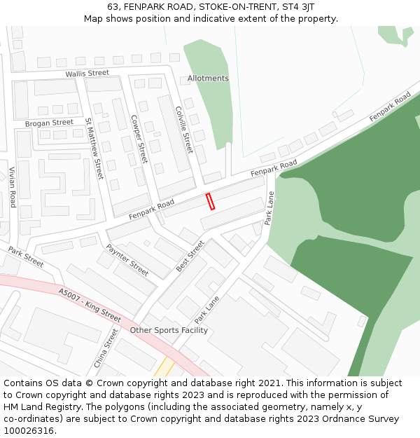 63, FENPARK ROAD, STOKE-ON-TRENT, ST4 3JT: Location map and indicative extent of plot