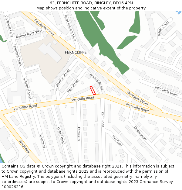 63, FERNCLIFFE ROAD, BINGLEY, BD16 4PN: Location map and indicative extent of plot
