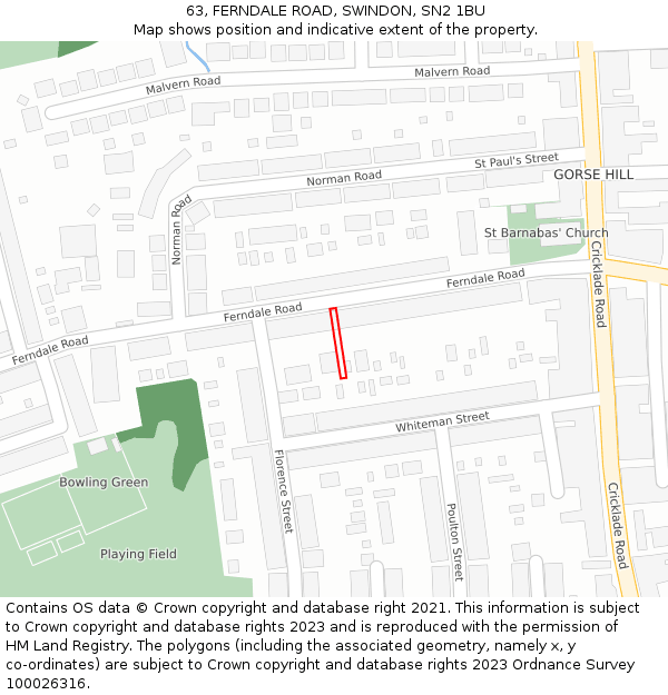 63, FERNDALE ROAD, SWINDON, SN2 1BU: Location map and indicative extent of plot