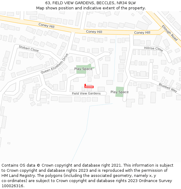 63, FIELD VIEW GARDENS, BECCLES, NR34 9LW: Location map and indicative extent of plot