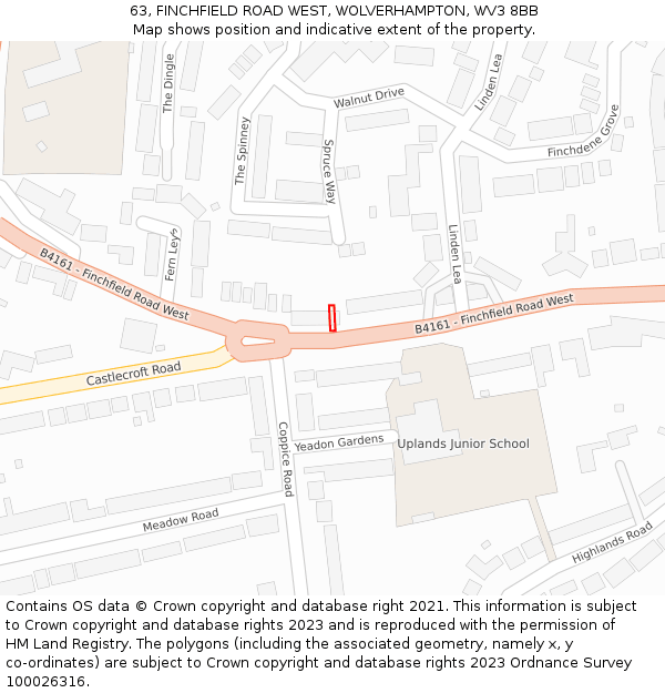63, FINCHFIELD ROAD WEST, WOLVERHAMPTON, WV3 8BB: Location map and indicative extent of plot