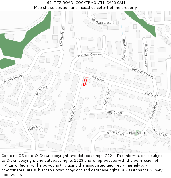 63, FITZ ROAD, COCKERMOUTH, CA13 0AN: Location map and indicative extent of plot