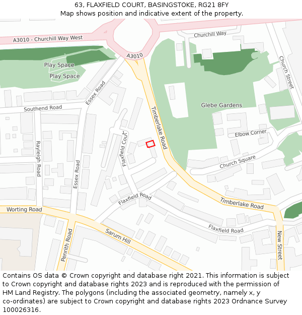 63, FLAXFIELD COURT, BASINGSTOKE, RG21 8FY: Location map and indicative extent of plot