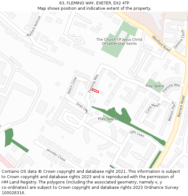 63, FLEMING WAY, EXETER, EX2 4TP: Location map and indicative extent of plot