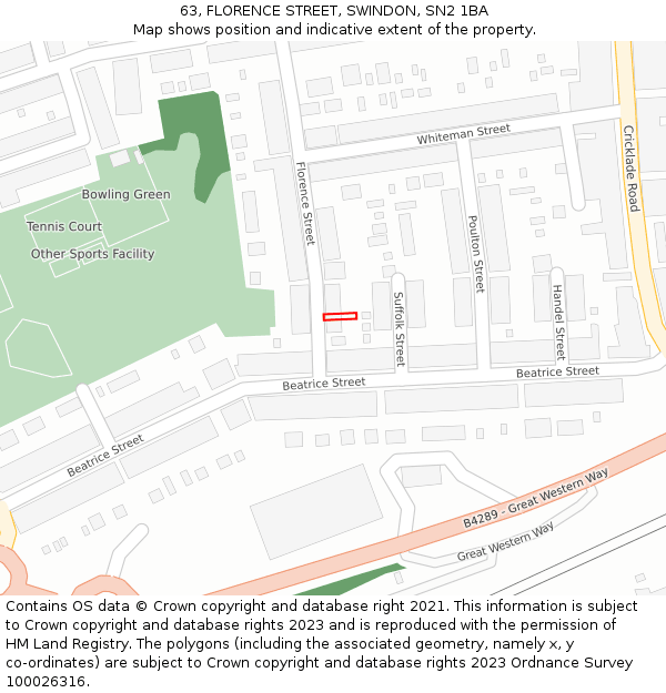 63, FLORENCE STREET, SWINDON, SN2 1BA: Location map and indicative extent of plot