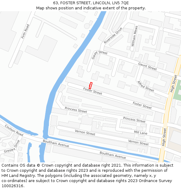 63, FOSTER STREET, LINCOLN, LN5 7QE: Location map and indicative extent of plot