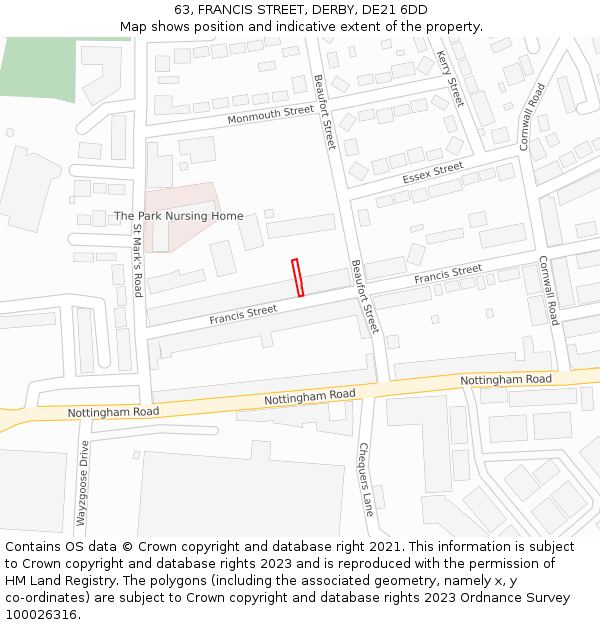 63, FRANCIS STREET, DERBY, DE21 6DD: Location map and indicative extent of plot
