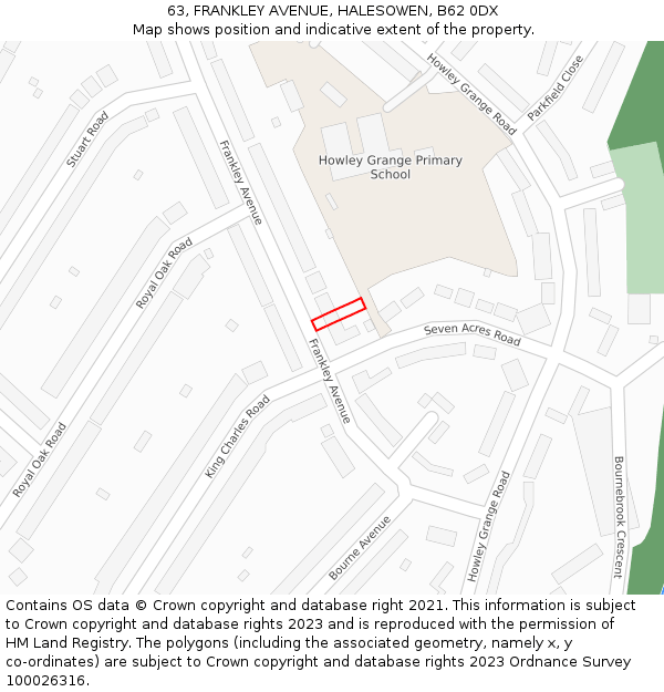 63, FRANKLEY AVENUE, HALESOWEN, B62 0DX: Location map and indicative extent of plot