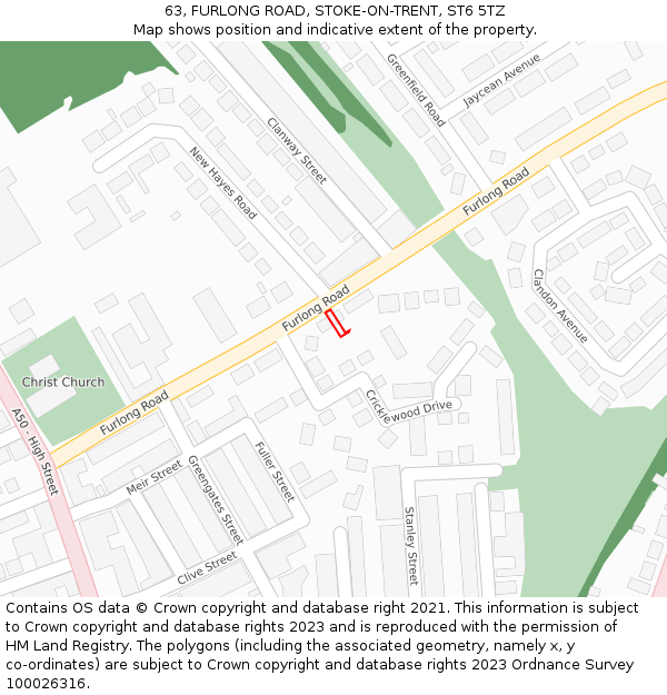 63, FURLONG ROAD, STOKE-ON-TRENT, ST6 5TZ: Location map and indicative extent of plot