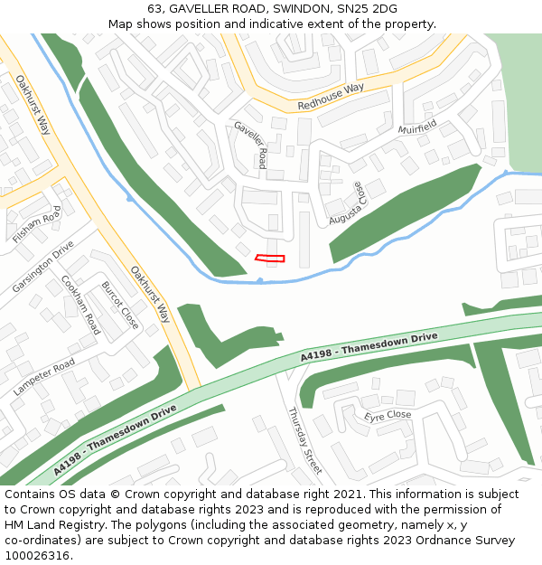63, GAVELLER ROAD, SWINDON, SN25 2DG: Location map and indicative extent of plot