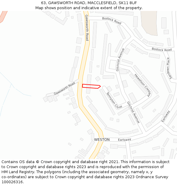 63, GAWSWORTH ROAD, MACCLESFIELD, SK11 8UF: Location map and indicative extent of plot
