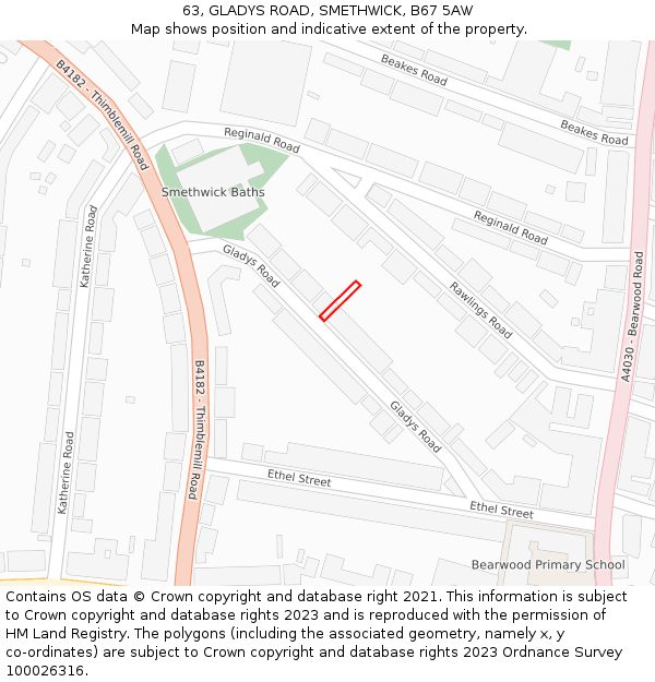 63, GLADYS ROAD, SMETHWICK, B67 5AW: Location map and indicative extent of plot