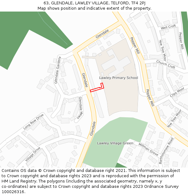 63, GLENDALE, LAWLEY VILLAGE, TELFORD, TF4 2PJ: Location map and indicative extent of plot