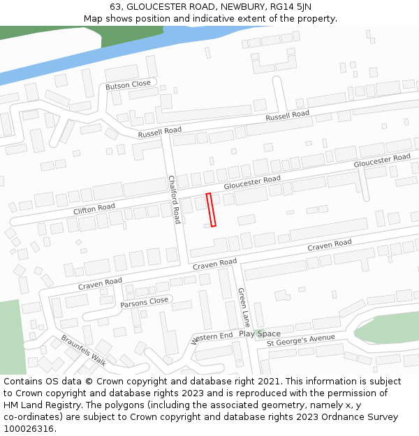 63, GLOUCESTER ROAD, NEWBURY, RG14 5JN: Location map and indicative extent of plot