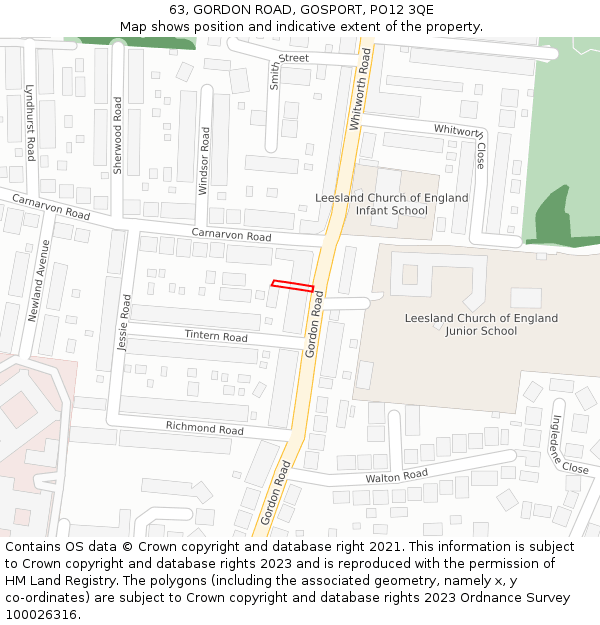 63, GORDON ROAD, GOSPORT, PO12 3QE: Location map and indicative extent of plot