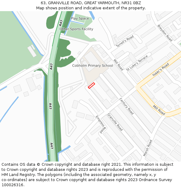 63, GRANVILLE ROAD, GREAT YARMOUTH, NR31 0BZ: Location map and indicative extent of plot