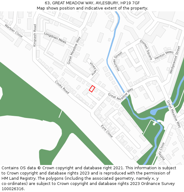 63, GREAT MEADOW WAY, AYLESBURY, HP19 7GF: Location map and indicative extent of plot
