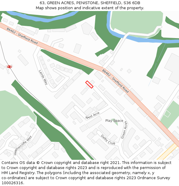63, GREEN ACRES, PENISTONE, SHEFFIELD, S36 6DB: Location map and indicative extent of plot