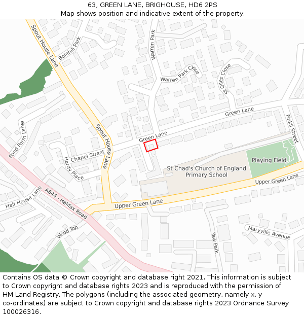 63, GREEN LANE, BRIGHOUSE, HD6 2PS: Location map and indicative extent of plot