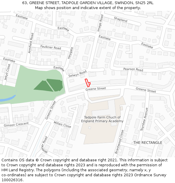 63, GREENE STREET, TADPOLE GARDEN VILLAGE, SWINDON, SN25 2RL: Location map and indicative extent of plot