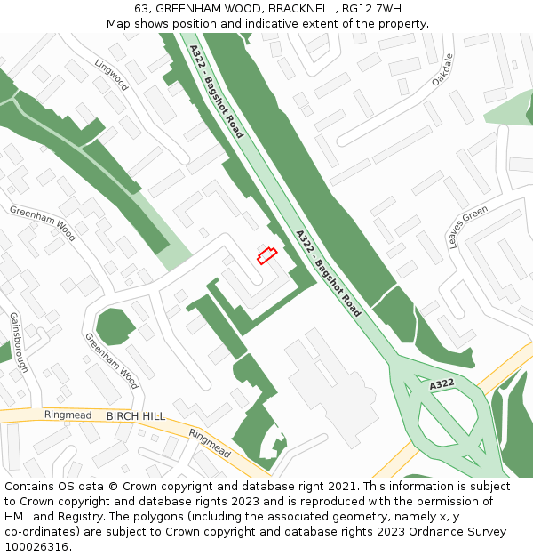 63, GREENHAM WOOD, BRACKNELL, RG12 7WH: Location map and indicative extent of plot