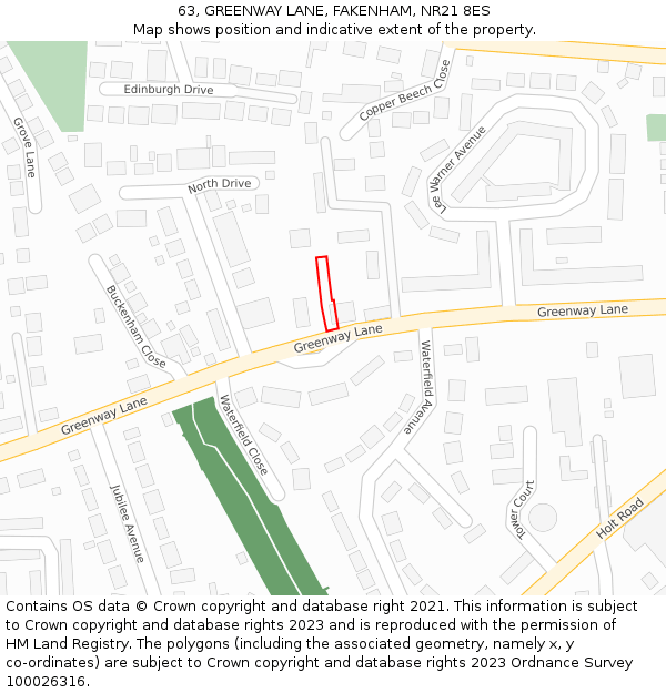 63, GREENWAY LANE, FAKENHAM, NR21 8ES: Location map and indicative extent of plot