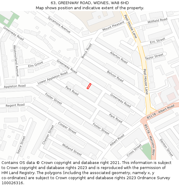 63, GREENWAY ROAD, WIDNES, WA8 6HD: Location map and indicative extent of plot
