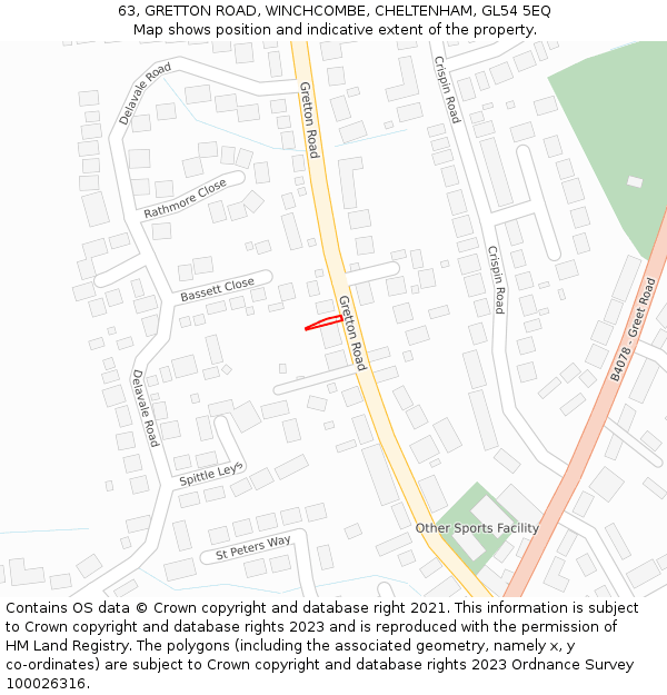 63, GRETTON ROAD, WINCHCOMBE, CHELTENHAM, GL54 5EQ: Location map and indicative extent of plot
