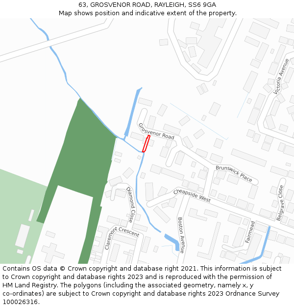 63, GROSVENOR ROAD, RAYLEIGH, SS6 9GA: Location map and indicative extent of plot