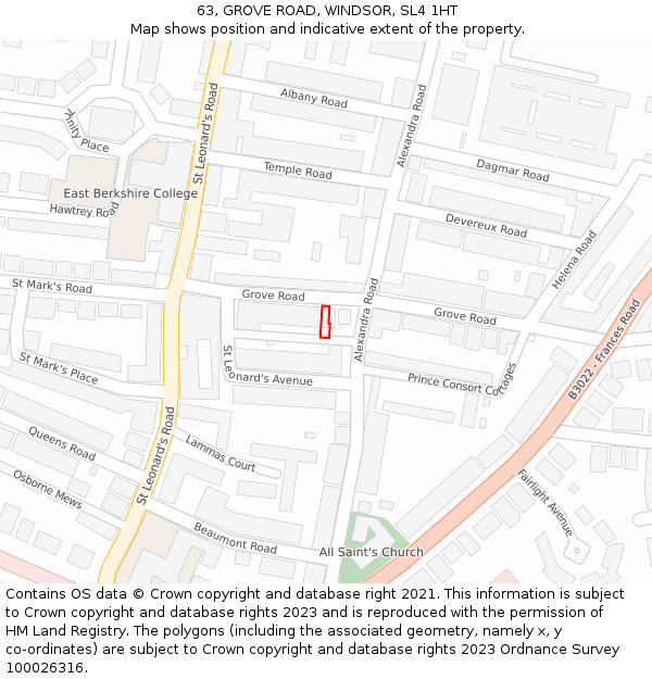 63, GROVE ROAD, WINDSOR, SL4 1HT: Location map and indicative extent of plot