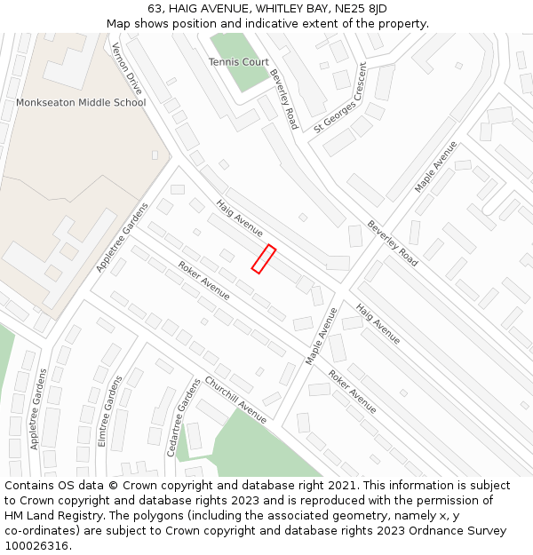 63, HAIG AVENUE, WHITLEY BAY, NE25 8JD: Location map and indicative extent of plot