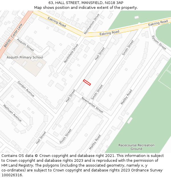 63, HALL STREET, MANSFIELD, NG18 3AP: Location map and indicative extent of plot