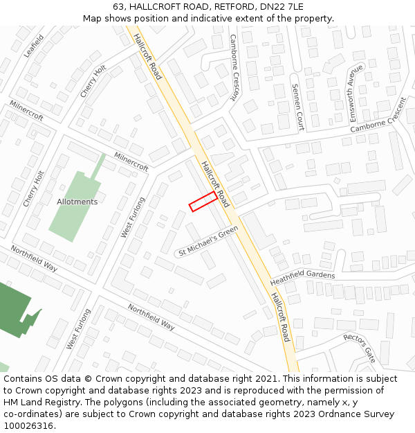 63, HALLCROFT ROAD, RETFORD, DN22 7LE: Location map and indicative extent of plot