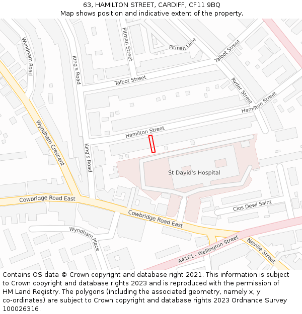 63, HAMILTON STREET, CARDIFF, CF11 9BQ: Location map and indicative extent of plot