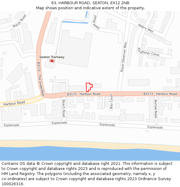 63, HARBOUR ROAD, SEATON, EX12 2NB: Location map and indicative extent of plot