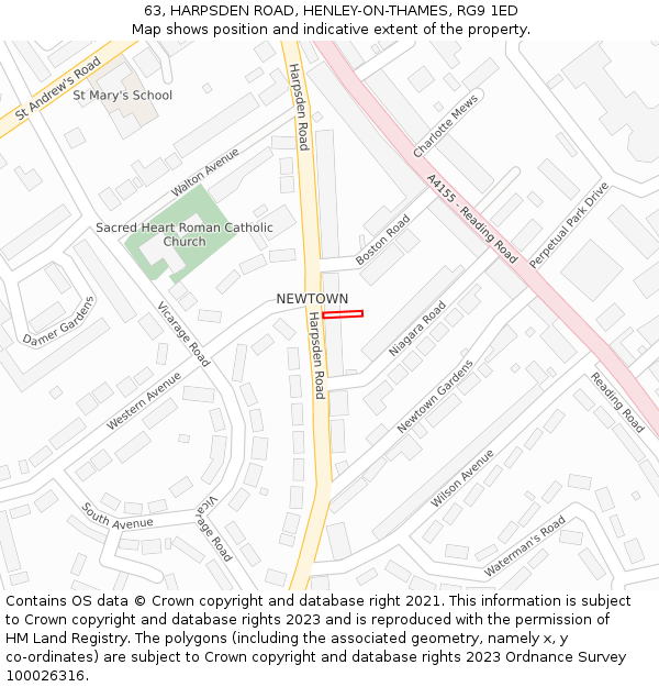 63, HARPSDEN ROAD, HENLEY-ON-THAMES, RG9 1ED: Location map and indicative extent of plot
