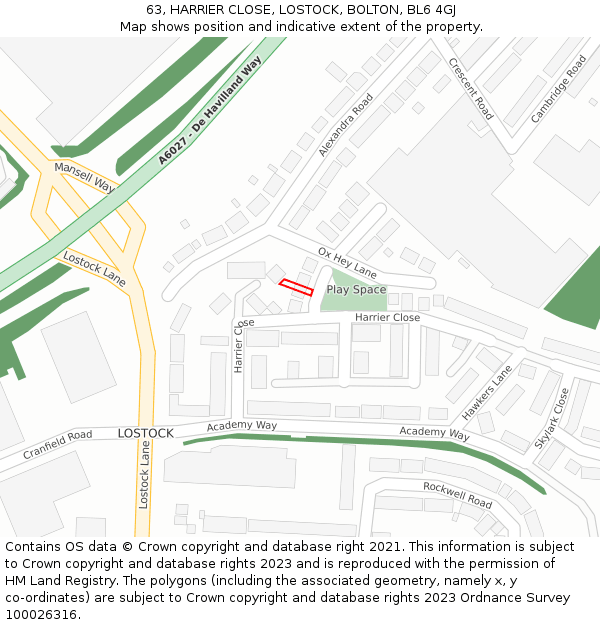 63, HARRIER CLOSE, LOSTOCK, BOLTON, BL6 4GJ: Location map and indicative extent of plot
