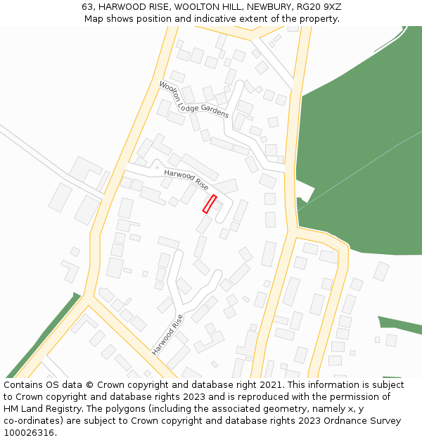 63, HARWOOD RISE, WOOLTON HILL, NEWBURY, RG20 9XZ: Location map and indicative extent of plot