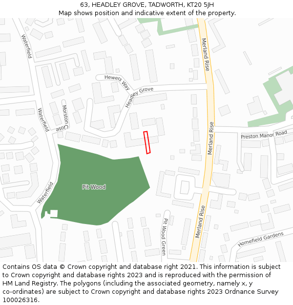 63, HEADLEY GROVE, TADWORTH, KT20 5JH: Location map and indicative extent of plot