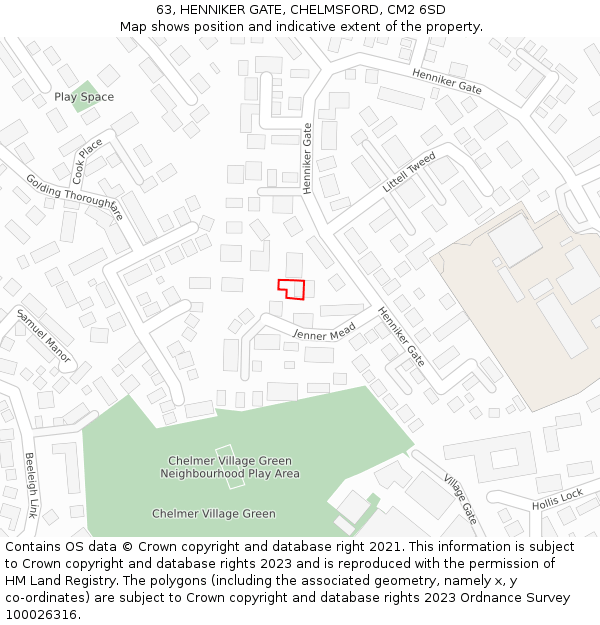 63, HENNIKER GATE, CHELMSFORD, CM2 6SD: Location map and indicative extent of plot
